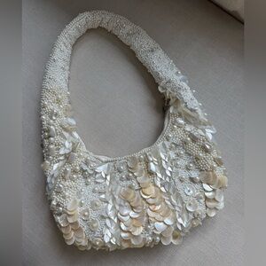 White Beaded Shell Shoulder Bag